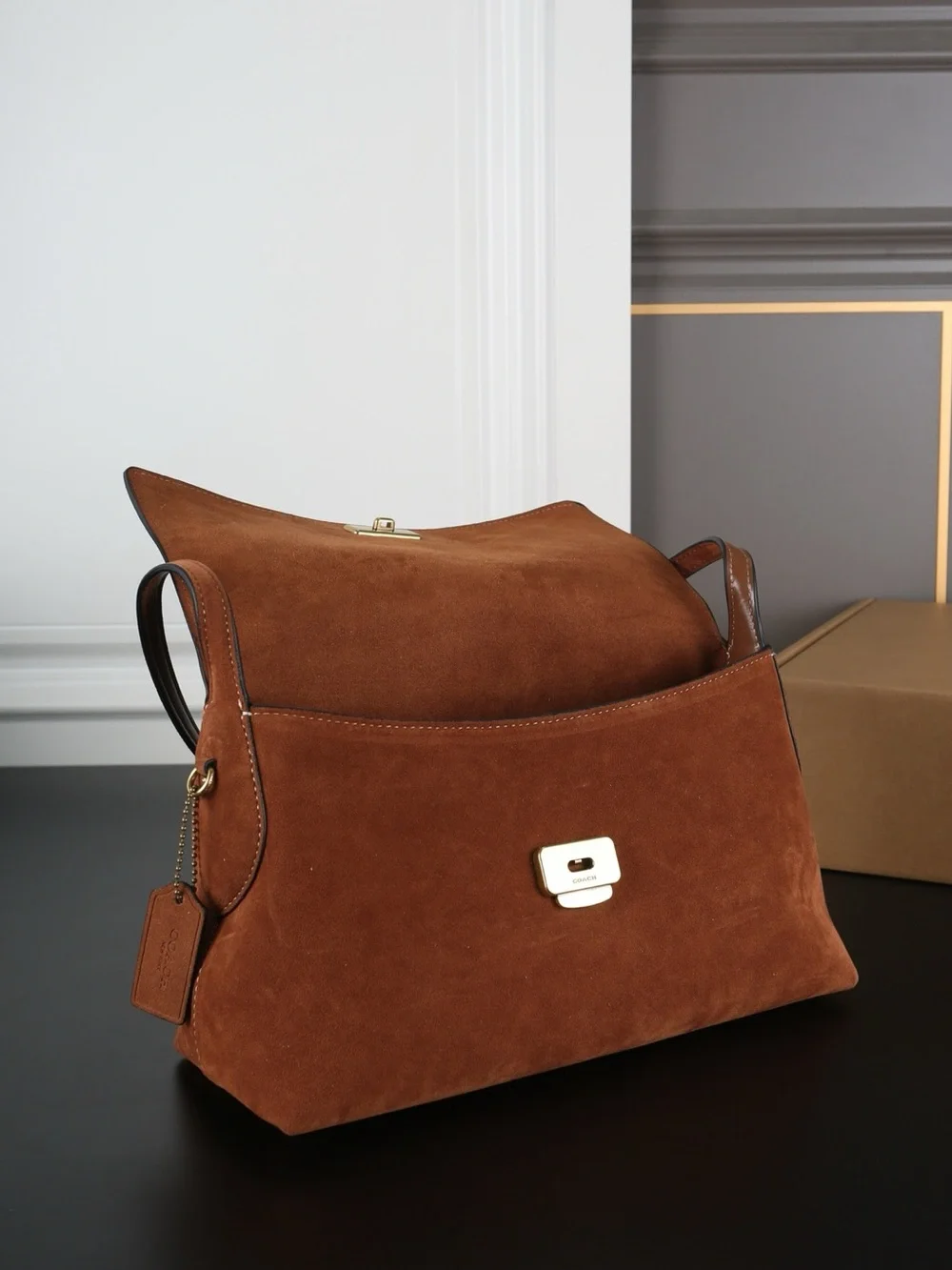Coach Suede Shoulder Bag in Chestnut